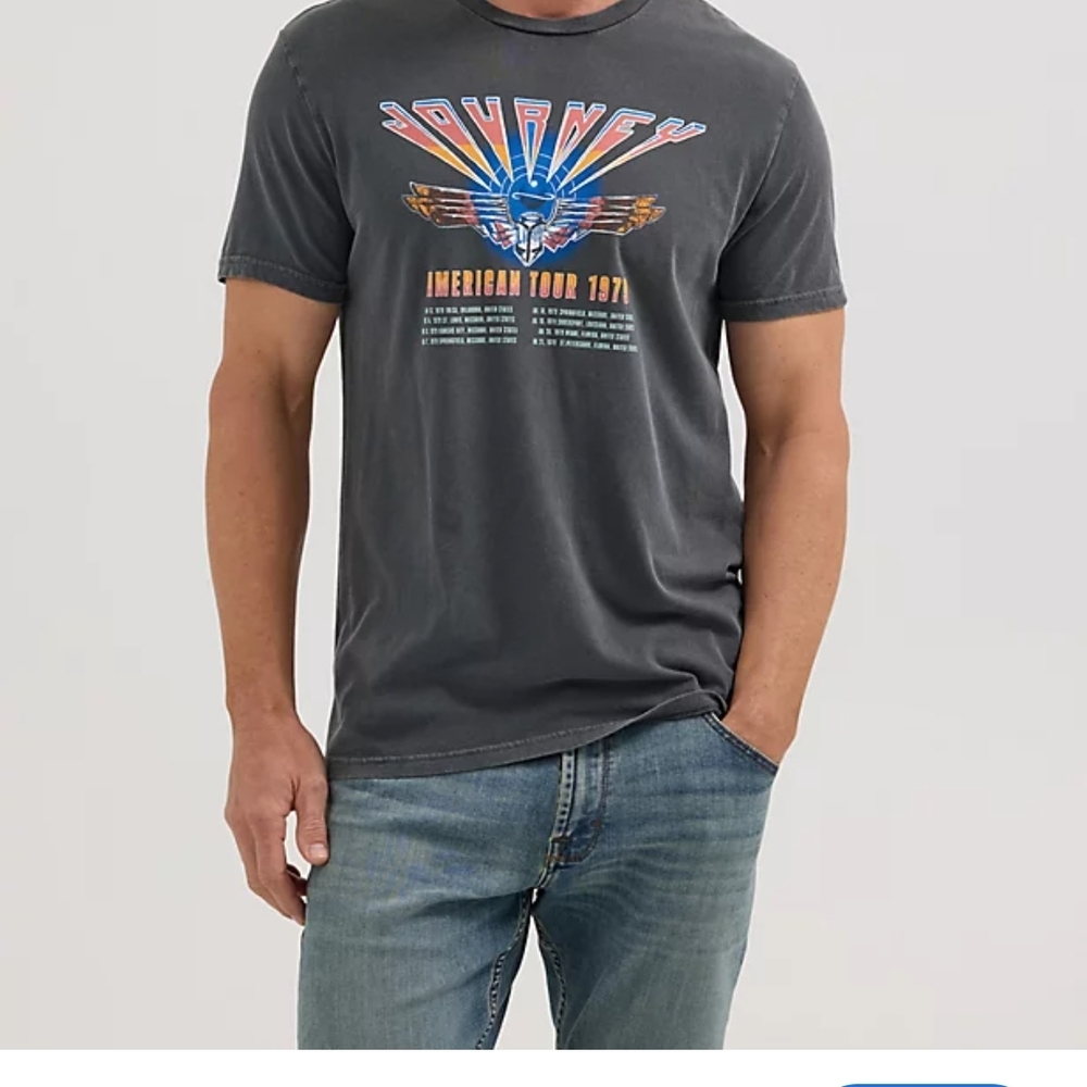 Wrangler Charcoal Graphic Journey American Tour Tee with Blue & Orange Print